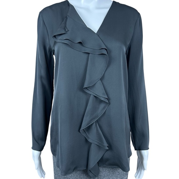 Theory Jastrid Silk Ruffle Front Blouse Small Preppy Quiet Luxury Career Capsule - Picture 5 of 16